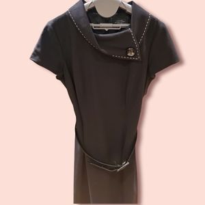 Tahari Vintage Inspired Rolled Collar Black Dress | Tahari ASL Essentials